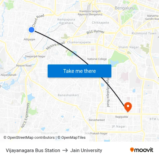 Vijayanagara Bus Station to Jain University map