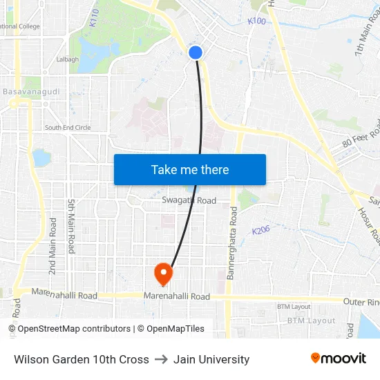 Wilson Garden 10th Cross to Jain University map