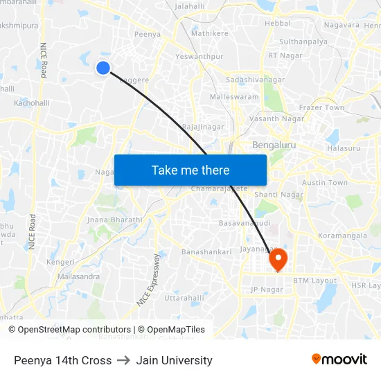 Peenya 14th Cross to Jain University map