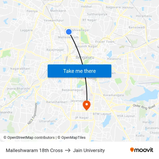 Malleshwaram 18th Cross to Jain University map