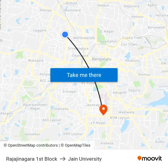 Rajajinagara 1st Block to Jain University map
