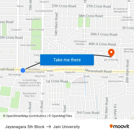 Jayanagara 5th Block to Jain University map