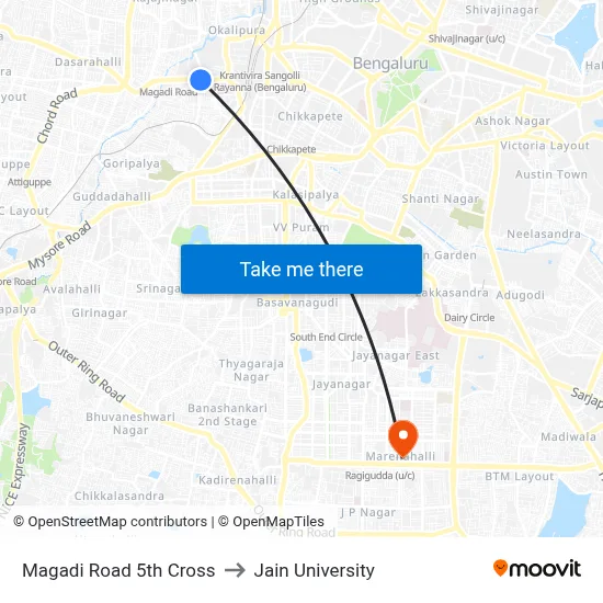 Magadi Road 5th Cross to Jain University map
