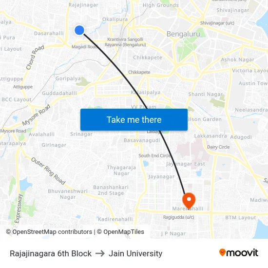 Rajajinagara 6th Block to Jain University map