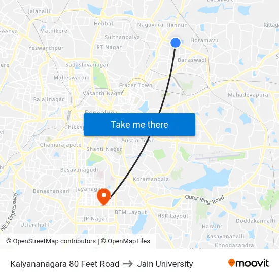 Kalyananagara 80 Feet Road to Jain University map