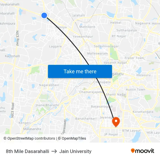 8th Mile Dasarahalli to Jain University map