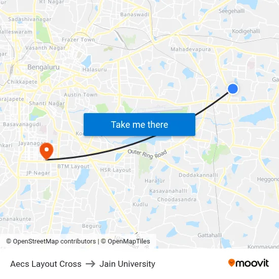 Aecs Layout Cross to Jain University map