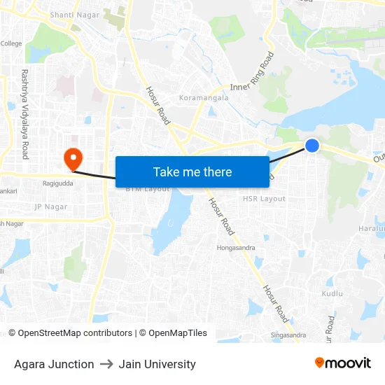 Agara Junction to Jain University map