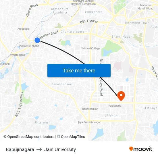 Bapujinagara to Jain University map