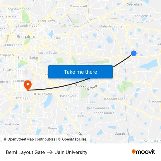 Beml Layout Gate to Jain University map