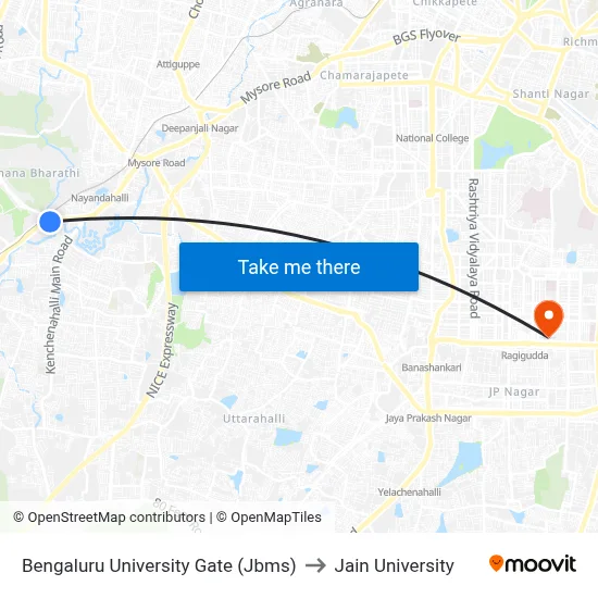 Bengaluru University Gate (Jbms) to Jain University map