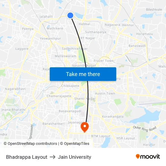 Bhadrappa Layout to Jain University map