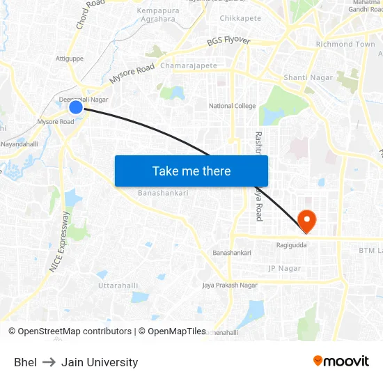Bhel to Jain University map