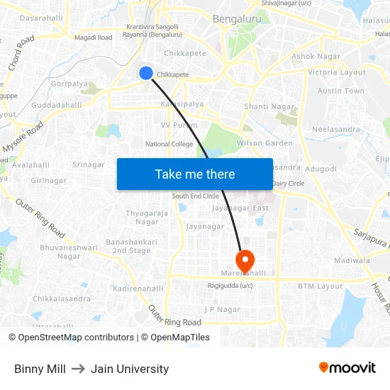 Binny Mill to Jain University map