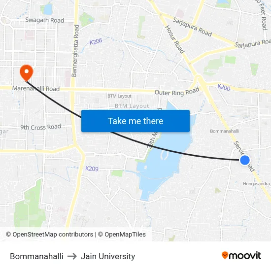 Bommanahalli to Jain University map