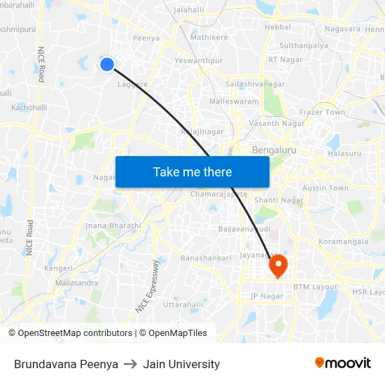 Brundavana Peenya to Jain University map