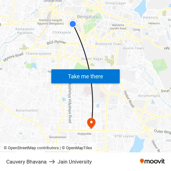Cauvery Bhavana to Jain University map