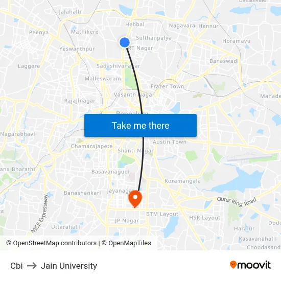 Cbi to Jain University map