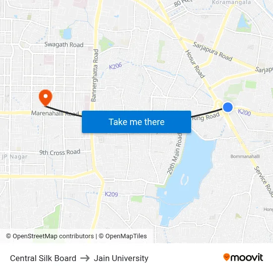 Central Silk Board to Jain University map