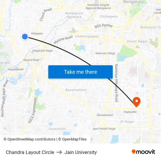 Chandra Layout Circle to Jain University map
