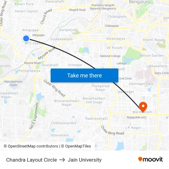 Chandra Layout Circle to Jain University map