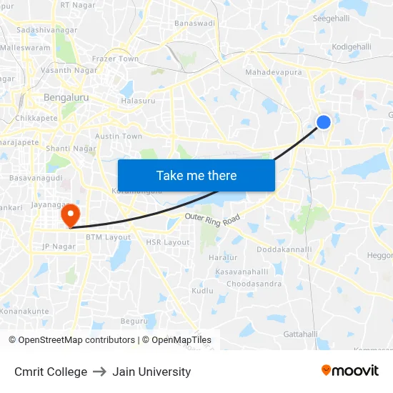 Cmrit College to Jain University map