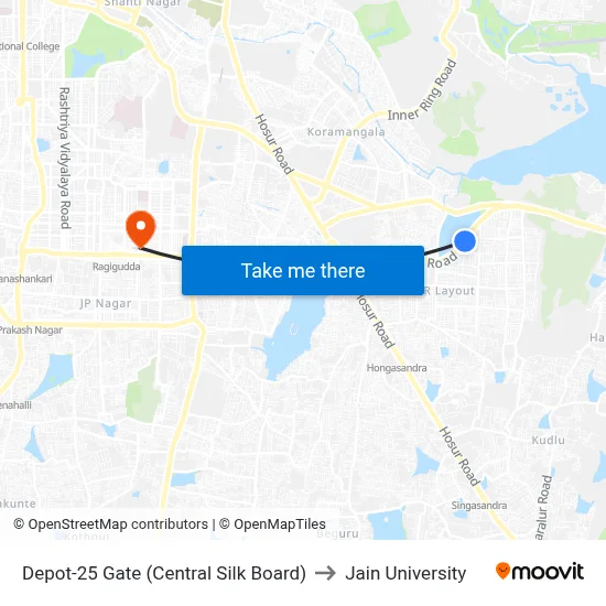 Depot-25 Gate (Central Silk Board) to Jain University map