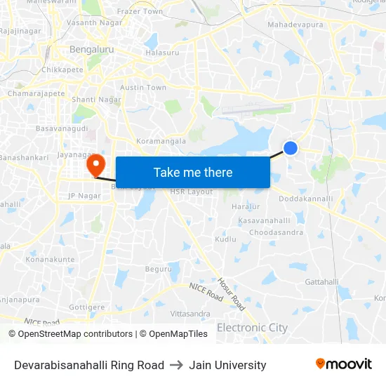 Devarabisanahalli Ring Road to Jain University map