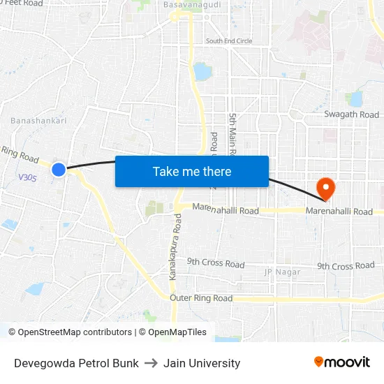 Devegowda Petrol Bunk to Jain University map