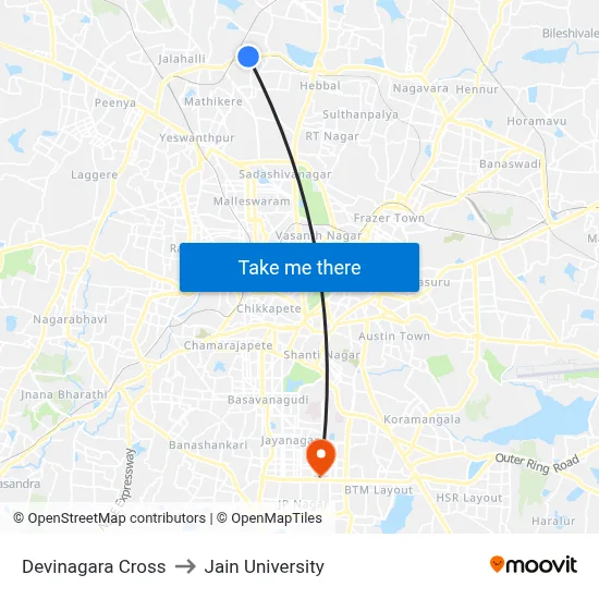 Devinagara Cross to Jain University map