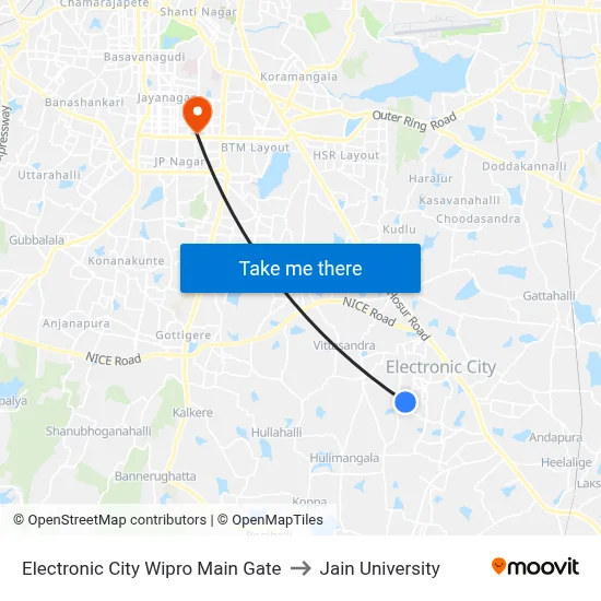 Electronic City Wipro Main Gate to Jain University map