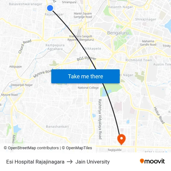 Esi Hospital Rajajinagara to Jain University map