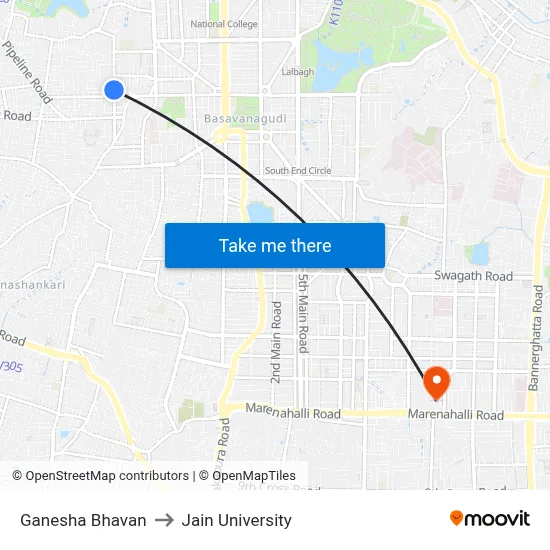 Ganesha Bhavan to Jain University map