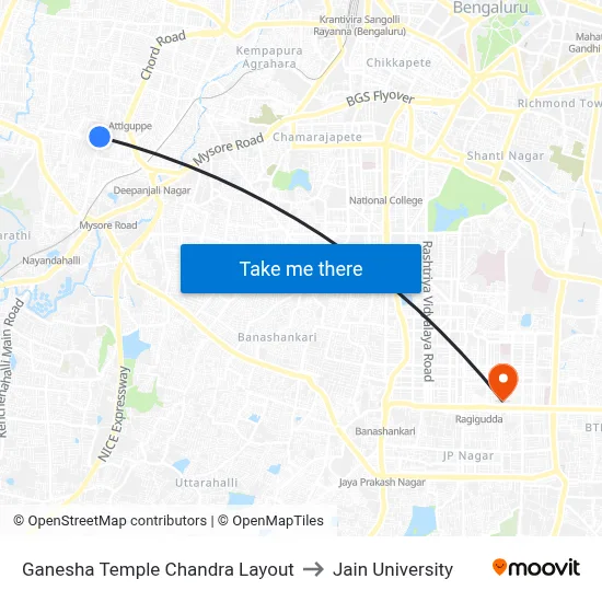 Ganesha Temple Chandra Layout to Jain University map