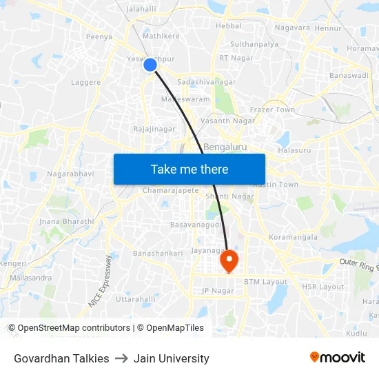 Govardhan Talkies to Jain University map