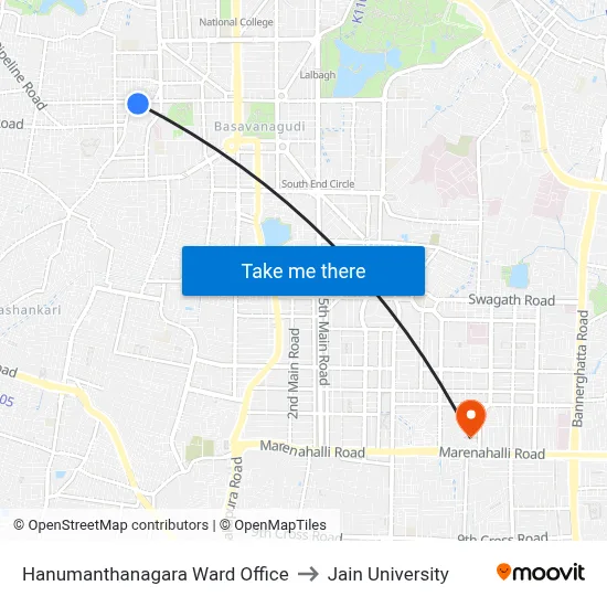 Hanumanthanagara Ward Office to Jain University map