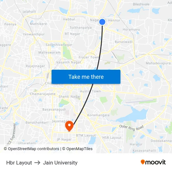 Hbr Layout to Jain University map
