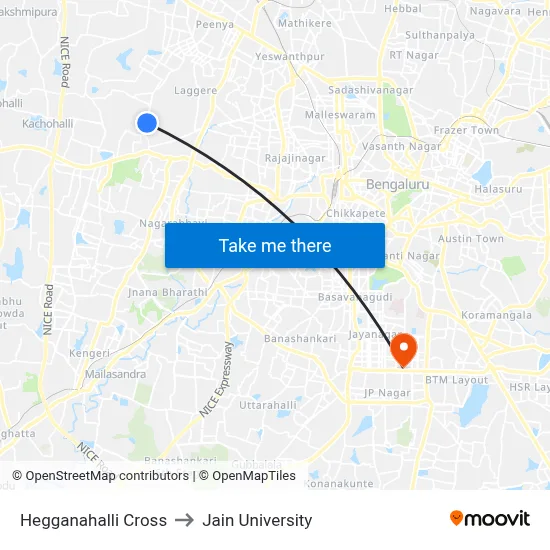 Hegganahalli Cross to Jain University map