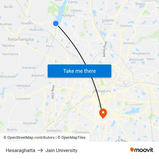 Hesaraghatta to Jain University map