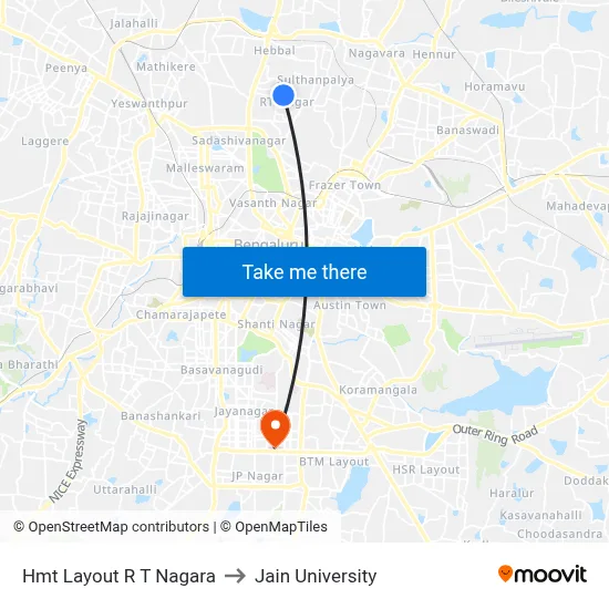 Hmt Layout R T Nagara to Jain University map