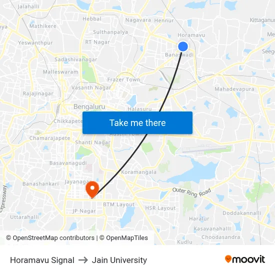 Horamavu Signal to Jain University map