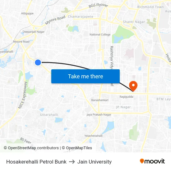 Hosakerehalli Petrol Bunk to Jain University map