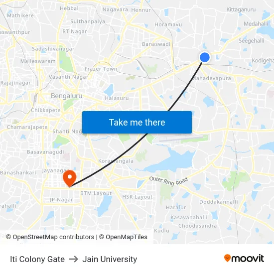 Iti Colony Gate to Jain University map