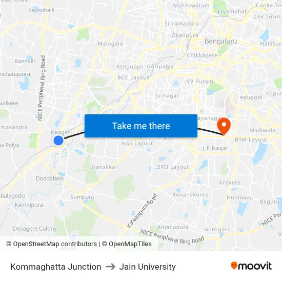 Kommaghatta Junction to Jain University map