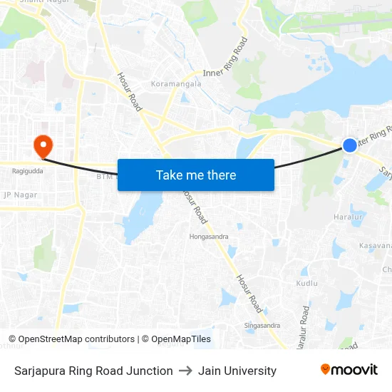 Sarjapura Ring Road Junction to Jain University map
