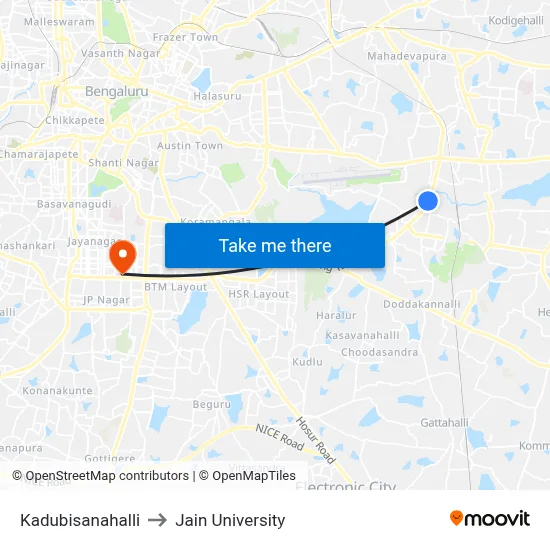 Kadubisanahalli to Jain University map