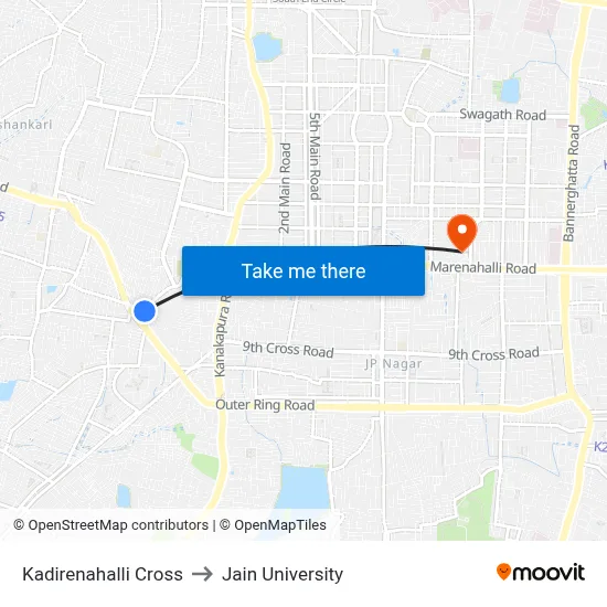 Kadirenahalli Cross to Jain University map