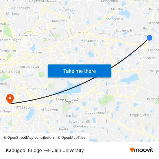 Kadugodi Bridge to Jain University map