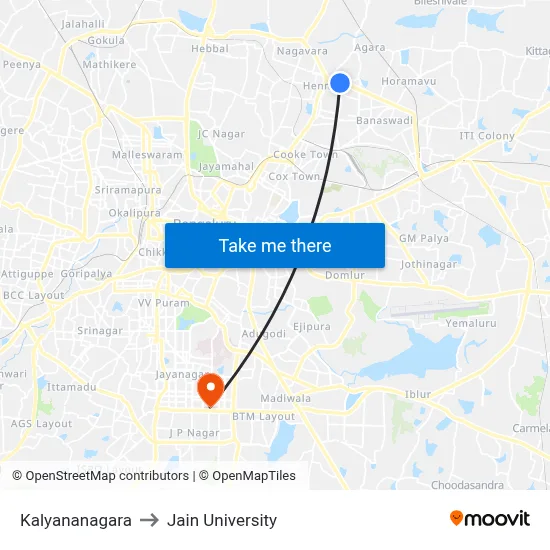 Kalyananagara to Jain University map