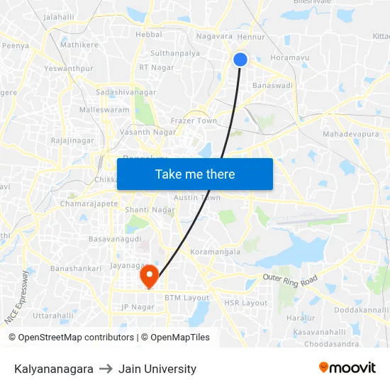 Kalyananagara to Jain University map